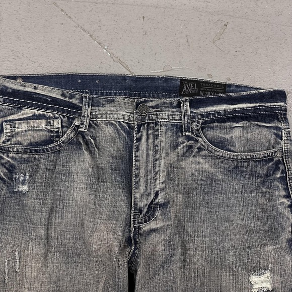 Axel Treadwell Jeans Mens 38x32 Gray Med Wash Relaxed Straight Distressed - Picture 5 of 12
